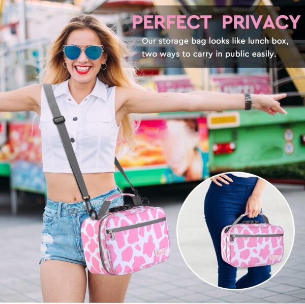 Large Storage Bag ,Medicine Lock Box with Accessories , Portable Lock Bag ,Pouch Water Resistant,Set Travel Case Great for Women, (Cute Cow Print) Pink and White - Image 7