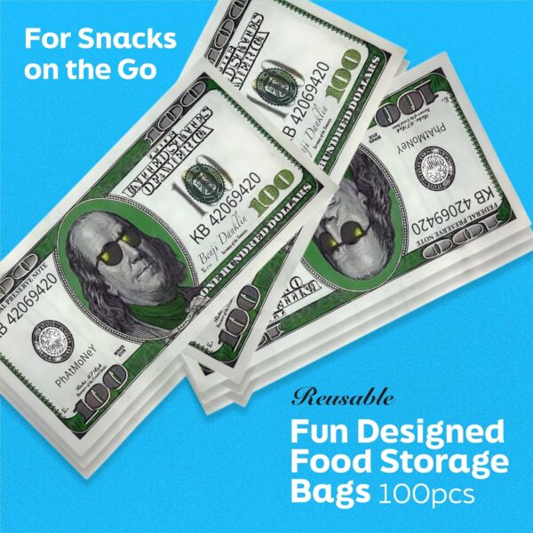 100 Pack Money Design Resealable Paper Food 3.5 Storage Snack Bags 3x6 in - Image 7