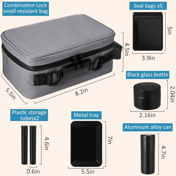 Smell resistant Bags with Combination Lock Storage Organization Container Tray, Jar, Tubes Seal Bags for Travel Gift for Men Women Home Storage Accessories(Gray) - Image 2