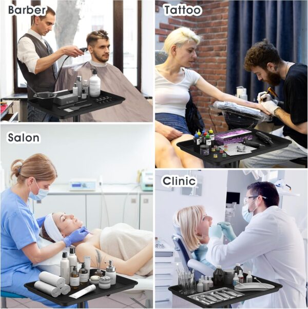 Salon Tray Premium Aluminum Salon Trolley Tattoo Tray Mayo Tray Instrument Rolling Tray Silver Salon Station Tray with Wheels for Barber Salon SPA Tattoo Clinic - Image 6