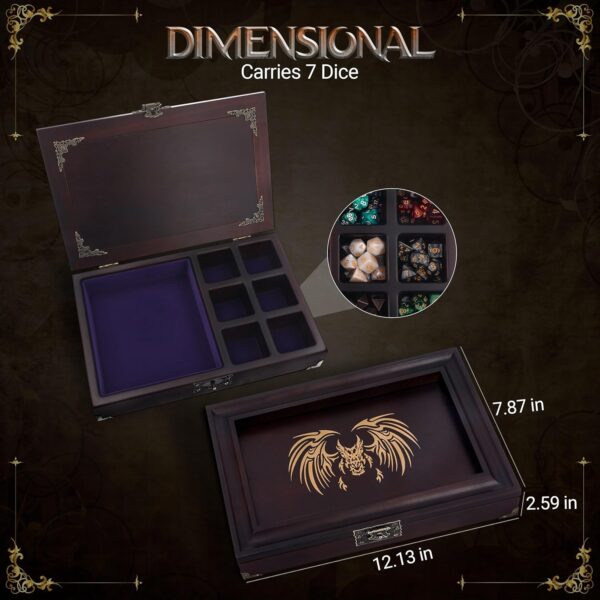 2 in 1 DND Dice Tray - Metal Dice Sets With Wooden Box - Holder & Storage Organizer | Rolling Tray for RPG Table Games - Box for Dungeons & Dragons Players - Image 4