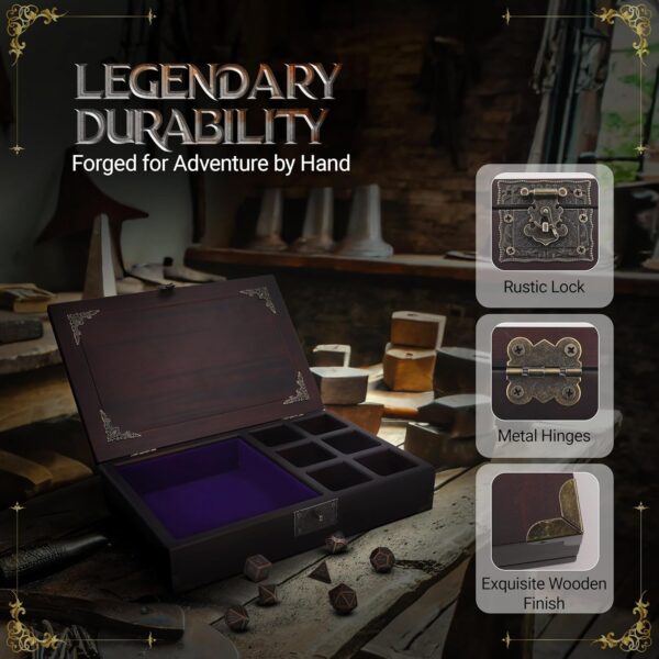 2 in 1 DND Dice Tray - Metal Dice Sets With Wooden Box - Holder & Storage Organizer | Rolling Tray for RPG Table Games - Box for Dungeons & Dragons Players - Image 5