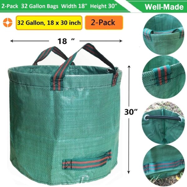 Standard 2-Pack 32 Gallon Yard Garden Bags (D18, H30 inch) with Gardening Gloves for Yard Waste,Debris Bags,Recycling Bin,Camping Trash Container,Laundry Bag,Lawn Grass Clippings,Leaf Bag w/ 4 Handles - Image 4