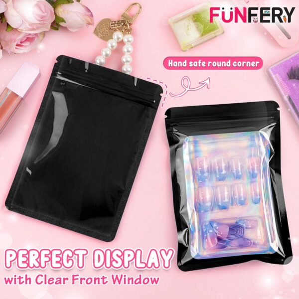 Funfery 100 Pack Resealable Holographic Bags, Smell Proof Packaging, Mylar Food Storage, Zipper Sealing Bags for Coffee Beans, Cookies, Jewelry - Black, 3x4.7in - Image 3