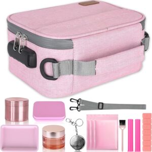 PODAHO Large Smell Proof Bag Set with 10 Tobacco Items, Carbon Lined Smell Proof Box Case with Combination Lock, Odor Proof Containers Pouch for Smoking Products, Great Gift for Women, (Pink Set)