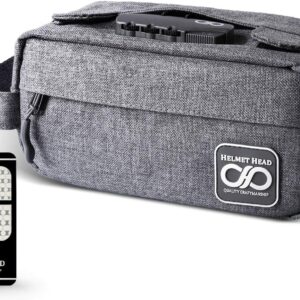 HELMET HEAD Smell Proof Bag, Travel Bag with Combination Lock and Grinder Card, Water Repellent Compact Smell Proof Stash Box For Your Herbs and Smell Proof Containers (New Gray)