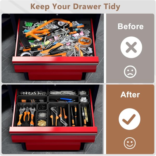 【More Larger Size】A-LUGEI【69Pcs】【5 Size】 Tool Box Organizer Tray Divider Set, 【Black】 Desk Drawer Organizer, Garage Organization and Storage Toolbox for Rolling Tool Chest Cart Cabinet WorkBench Parts - Image 5