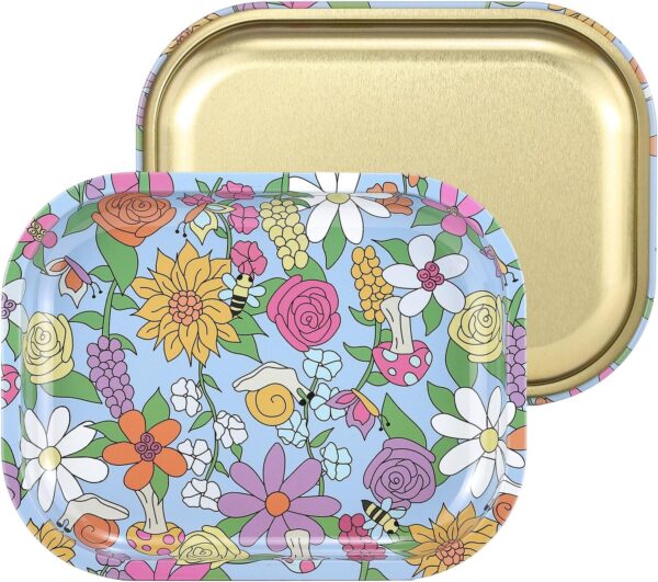 Metal Rolling Tray, Perfect Rolling Station, Easy to Carry, Floral Printing 7" L x 5.5" W - Image 2