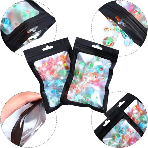 Boao 100 Pieces Resealable Foil Food Storage Bags with Clear Window Coffee Beans Candy Packaging Pouch for Food Small Business Supplies for Jewelry Self Sealed Storage Bags(4.7 x 7.9 Inch,Black) - Image 3