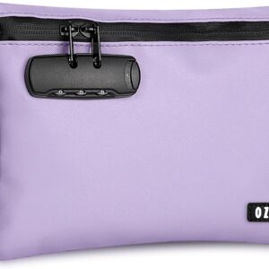 OZCHIN Smell Proof Bag with Combination Lock 10 X 7 inchs Locking Bag PU Leather Waterproof Lockable Case Great Gift Ideal