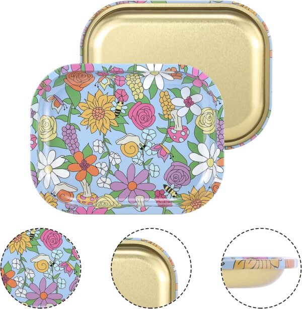 Metal Rolling Tray, Perfect Rolling Station, Easy to Carry, Floral Printing 7" L x 5.5" W - Image 5