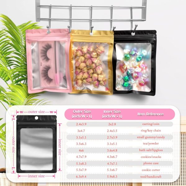 FUNFERY Mylar Resealable Bags Foil Packaging Bags with Clear Window,Zipper Pouch Smell Proof Bag for Food Storage,Cookies,Sample,Small Business(Black,2.4x3.9inch)-98 Pack - Image 2