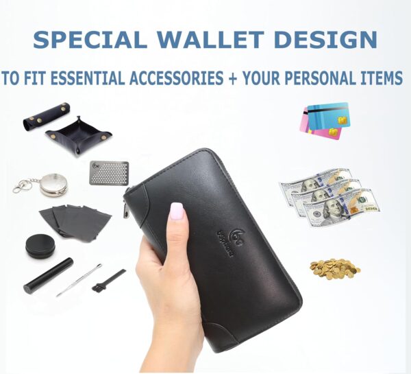 PU Leather Pouch, Small Organization Bag with 8 Accessories, Party Kit Portable, Tray Set, Travel Case, 9 Piece Aromatherapy Tools, Gift for Women or Men, Unisex - Image 3
