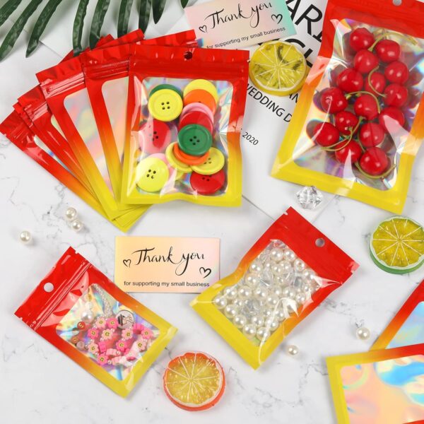 120 PCS Smell Proof Mylar Bags Resealable Odor Proof Bags Holographic Packaging Pouch Bag with Clear Window for Food Storage Jewelry Candy Electronics Storage, 4 Sizes - Image 6