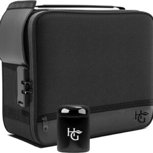 Herb Guard XL Smell Proof Bag & Airtight Case with Combination Lock (Container Holds Up to 5 Ounces) - Includes YKK Zippers, 250ml / Half oz Smell Proof Jar, Built in Tray & Travel Bags (Black)