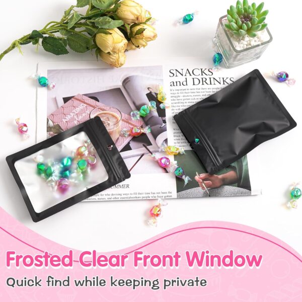 FUNFERY Mylar Resealable Bags Foil Packaging Bags with Clear Window,Zipper Pouch Smell Proof Bag for Food Storage,Cookies,Sample,Small Business(Black,2.4x3.9inch)-98 Pack - Image 4