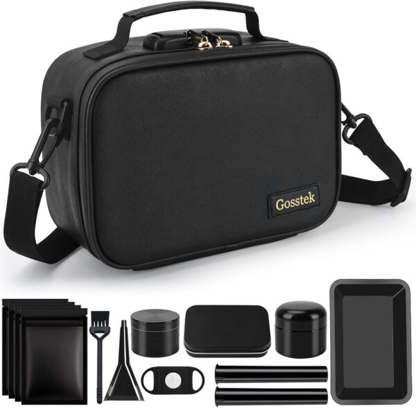 PU Leather Storage Bags with 10 PCS Accessories, Portable Cosmetic Organization Case with Lock and Great Gift for Women, Multi-Use Storage Box Containers 9 X 6 X 4 Inches (Black)
