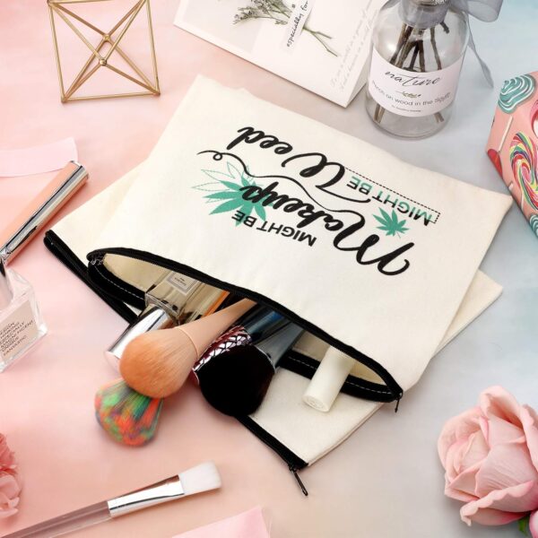 Weewooday 2 Pcs Leaf Makeup Bags Funny Might Be Makeup Might Be Weed Bag Cosmetic Zipper Purse Weed Gifts for Women Vacation Travel - Image 3