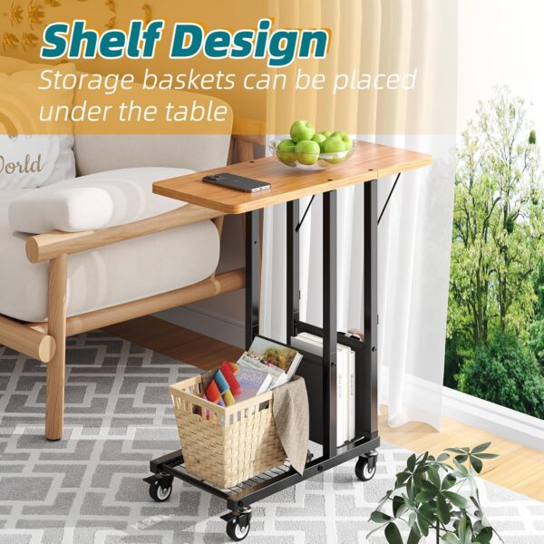 Simple Trending C Shaped End Table, Folding TV Tray Couch Side Table for Sofa on Wheels, Black - Image 8