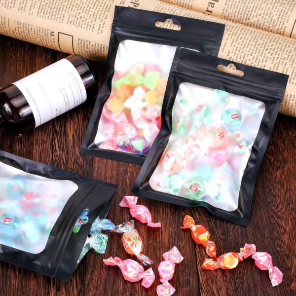 Boao 100 Pieces Resealable Foil Food Storage Bags with Clear Window Coffee Beans Candy Packaging Pouch for Food Small Business Supplies for Jewelry Self Sealed Storage Bags(4.7 x 7.9 Inch,Black) - Image 4