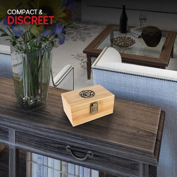 Smell Proof Wooden Storage Box with Lock and Key - Odorless Portable Storage Case for Accessories - Includes Lock and Key, Storage Jar and Tube, Tray, Resealable Bag, and More - Image 5