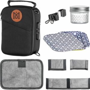 MAGICAL BUTTER Smell-Proof Bag with Combination Lock - Portable Smell-Proof Bag with Tray & Smell-Proof Jar - Secure Organizer Bag for Travel Packing, Portable Storage & Lunch - Black
