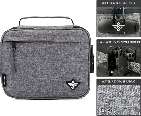 Exodus Storage Travel Bag with Combination Lock Water Resistant Organizer Case Toiletry Bag Dopp Kit Makeup or Toiletry Bag for Men & Women (Grey) - Image 2