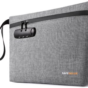 Smell Proof Bag with Combination Lock,11.5'' x 8.6'' Odor Proof Container Carbon Lining Smoking Tobacco Pipe Pouch, Odorless Durable Travel Organizer Cases (Gray)