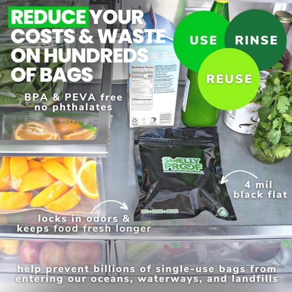 10pk 4-MIL Reusable Food Storage Bags, Reusable Sandwich Bags, Reusable Freezer Bags, BPA Free, No PEVA, Non-Silicone Bags for Food Storage, Reusable Snack Bags, 10 Black Smelly Proof Bags 6.5" x 7.5" - Image 5