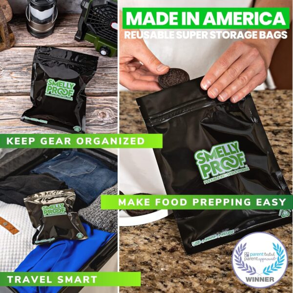 10pk 4-MIL Reusable Food Storage Bags, Reusable Sandwich Bags, Reusable Freezer Bags, BPA Free, No PEVA, Non-Silicone Bags for Food Storage, Reusable Snack Bags, 10 Black Smelly Proof Bags 6.5" x 7.5" - Image 3